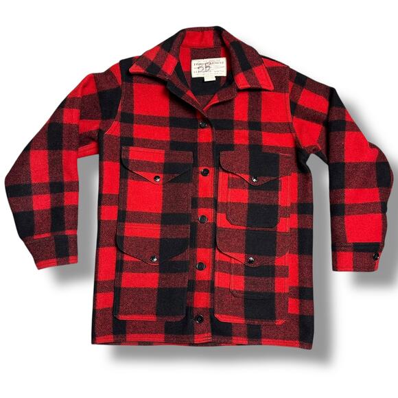 Vintage 60s Filson Mackinaw Cruiser Red Black Buffalo Check Plaid Wool Jacket S - Picture 1 of 10